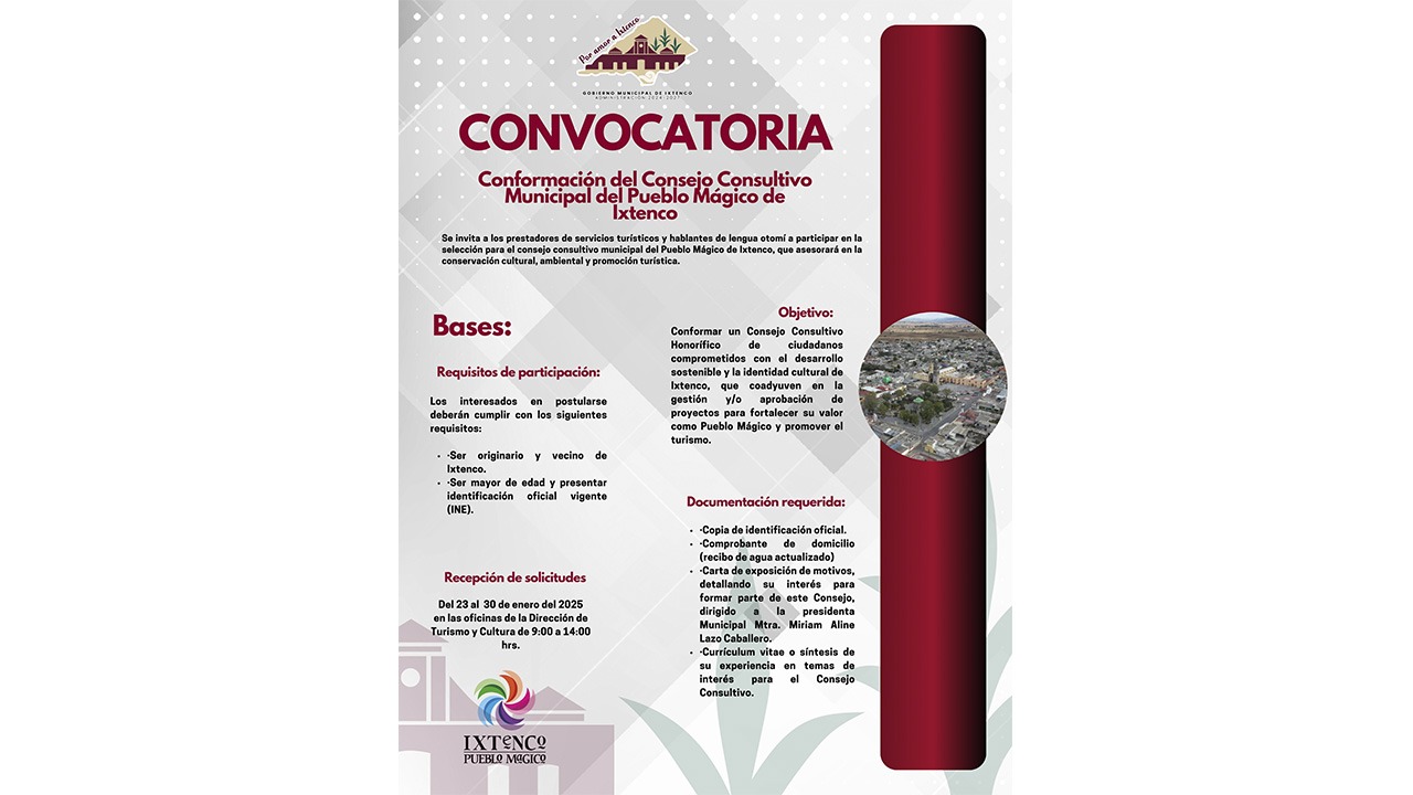 Ixtenco Presenta convocatoria para integrar su Consejo Consultivo Municipal del Pueblo Mágico