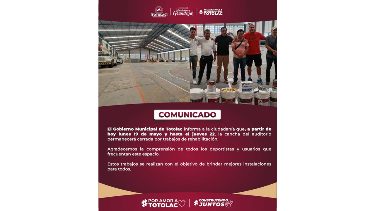 Inicia mantenimiento en canchas del Auditorio Municipal de Totolac