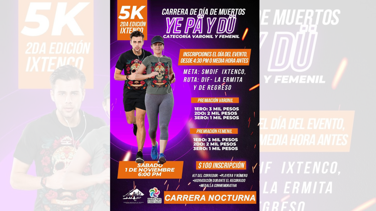 Faltan solo 11 días para la gran Carrera Nocturna de Día de Muertos “Ye Pä y Dü” 5K en Ixtenco