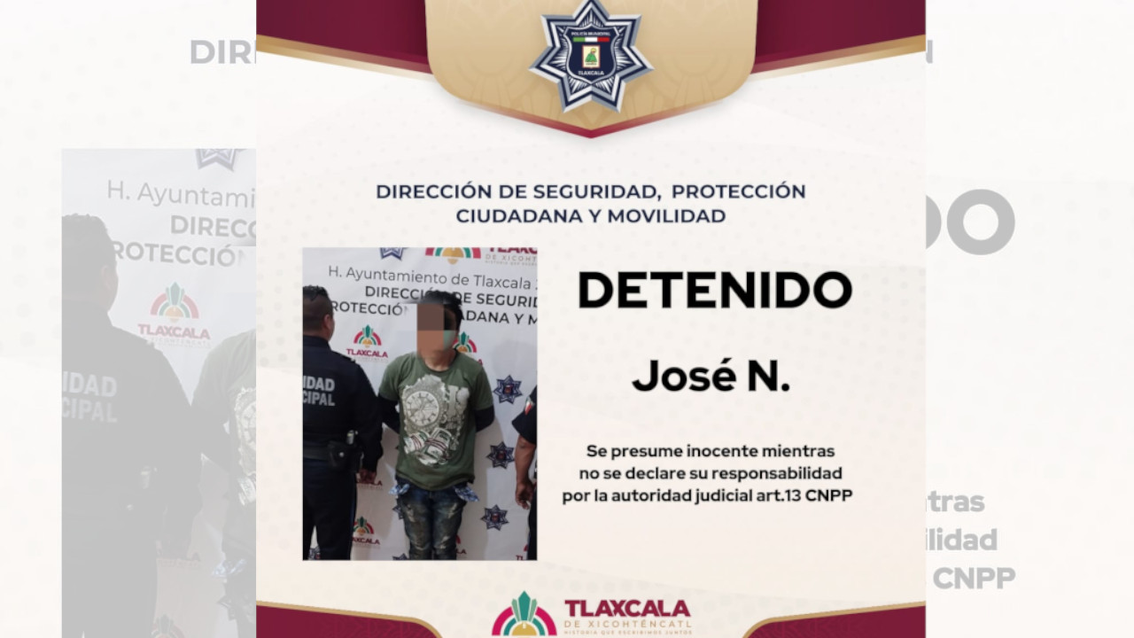 Policía municipal de Tlaxcala asegura a presunto responsable de robo a comercio en el centro de la ciudad