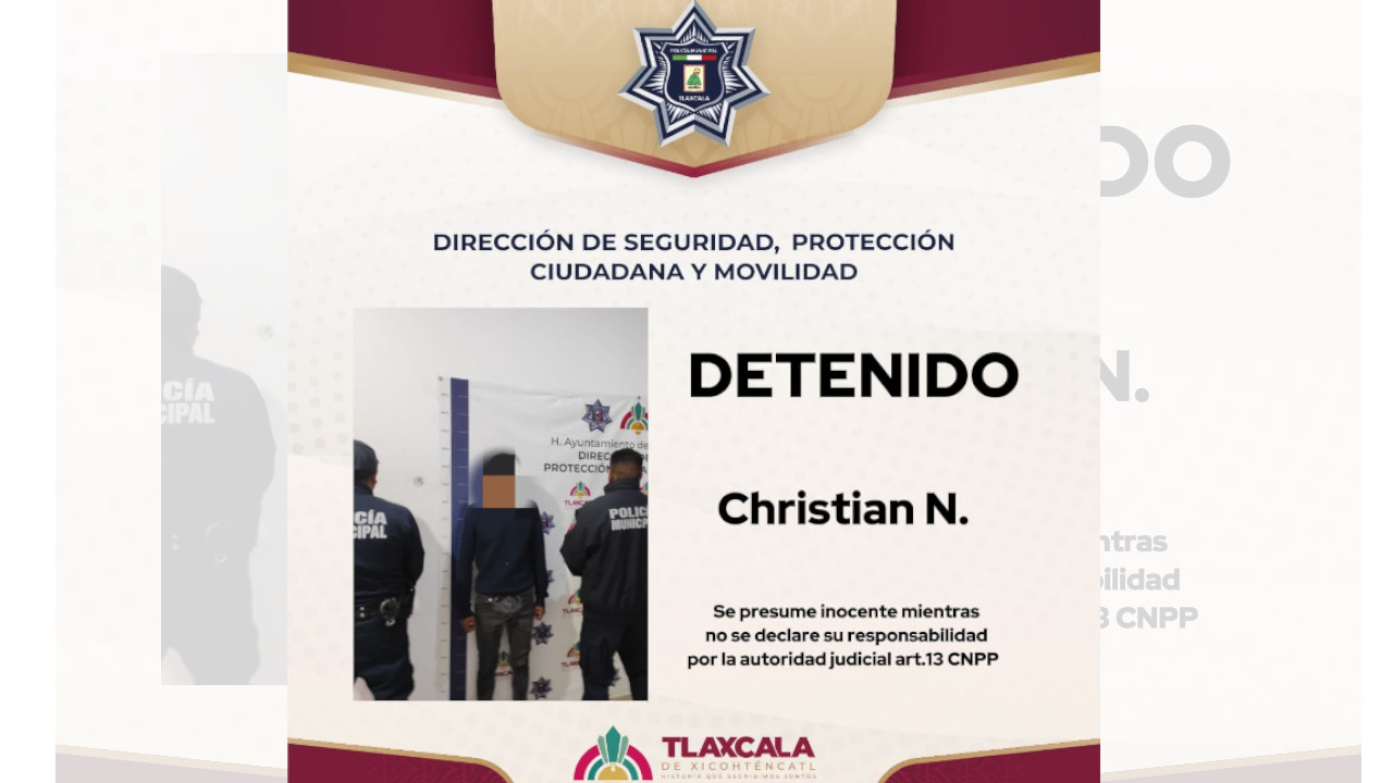 Por alterar el orden público en el centro de la capital Policía Municipal de Tlaxcala asegura a individuo