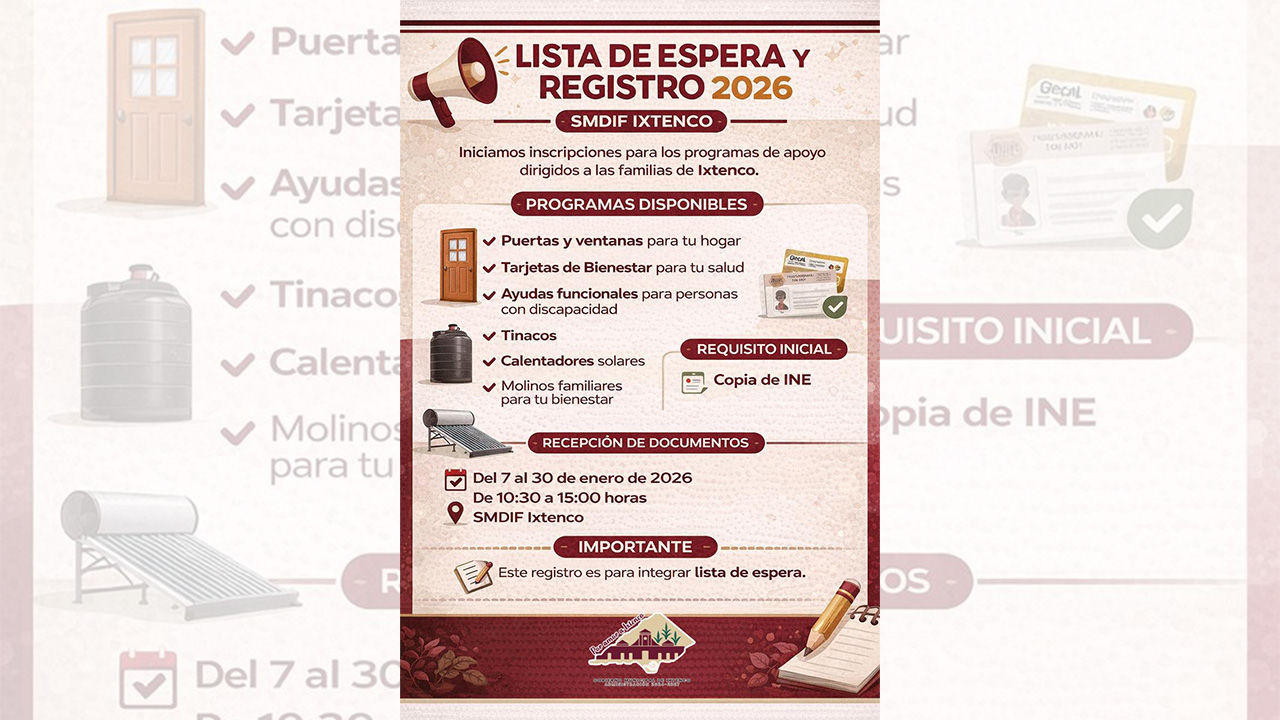 SMDIF Ixtenco abre inscripciones para la Lista de Espera de Programas de Apoyo 2026