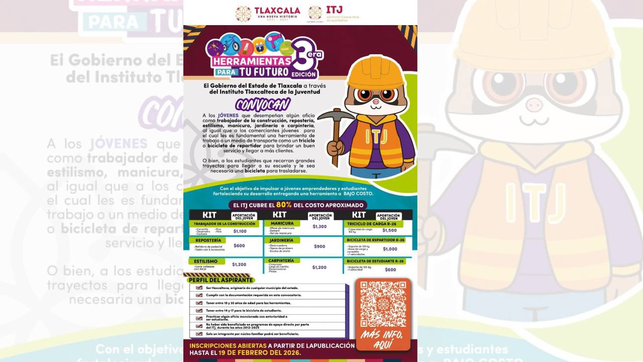 Invitan a juventudes de Huamantla a participar en la convocatoria “Herramientas para tu Futuro”