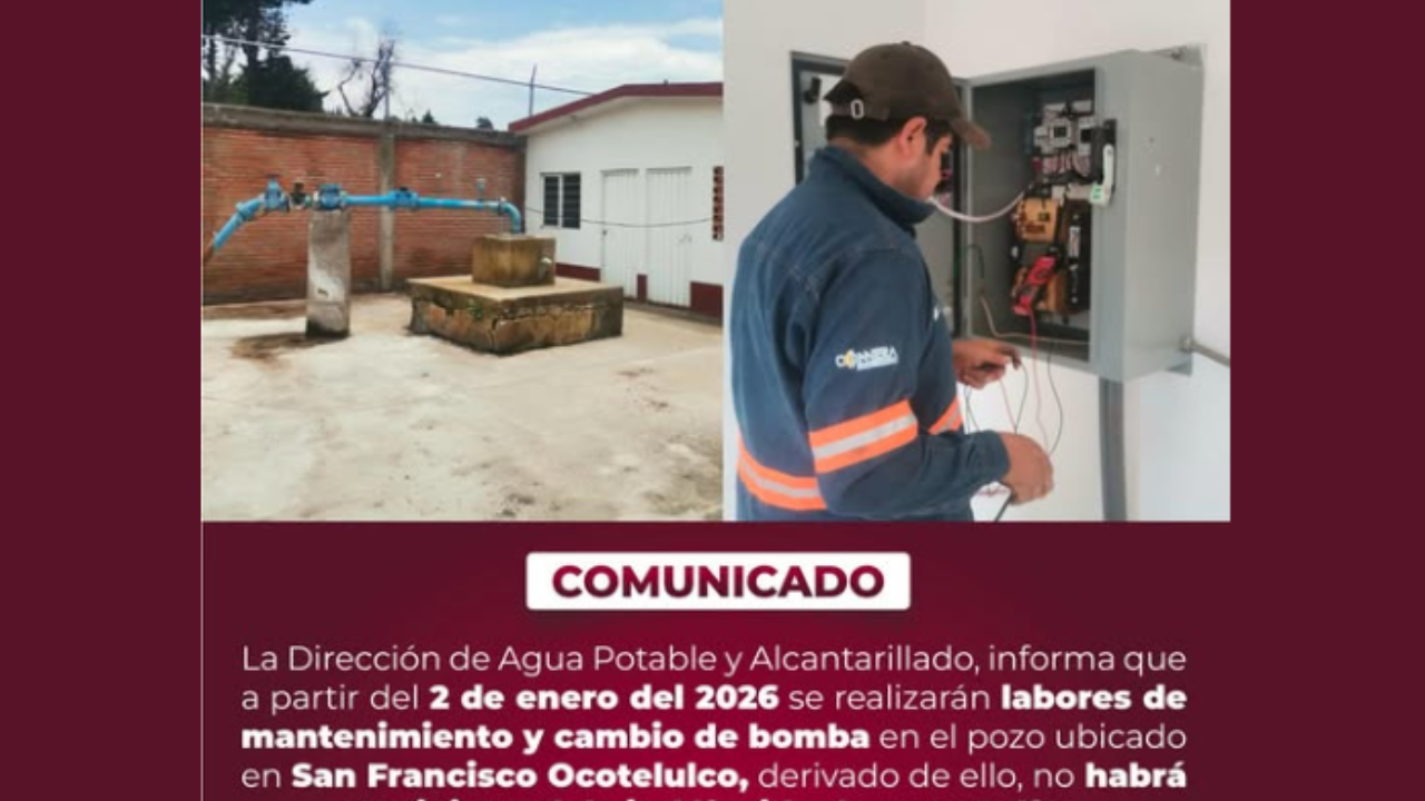 Totolac suspenderá el servicio de agua por cinco días en San Francisco Ocotelulco