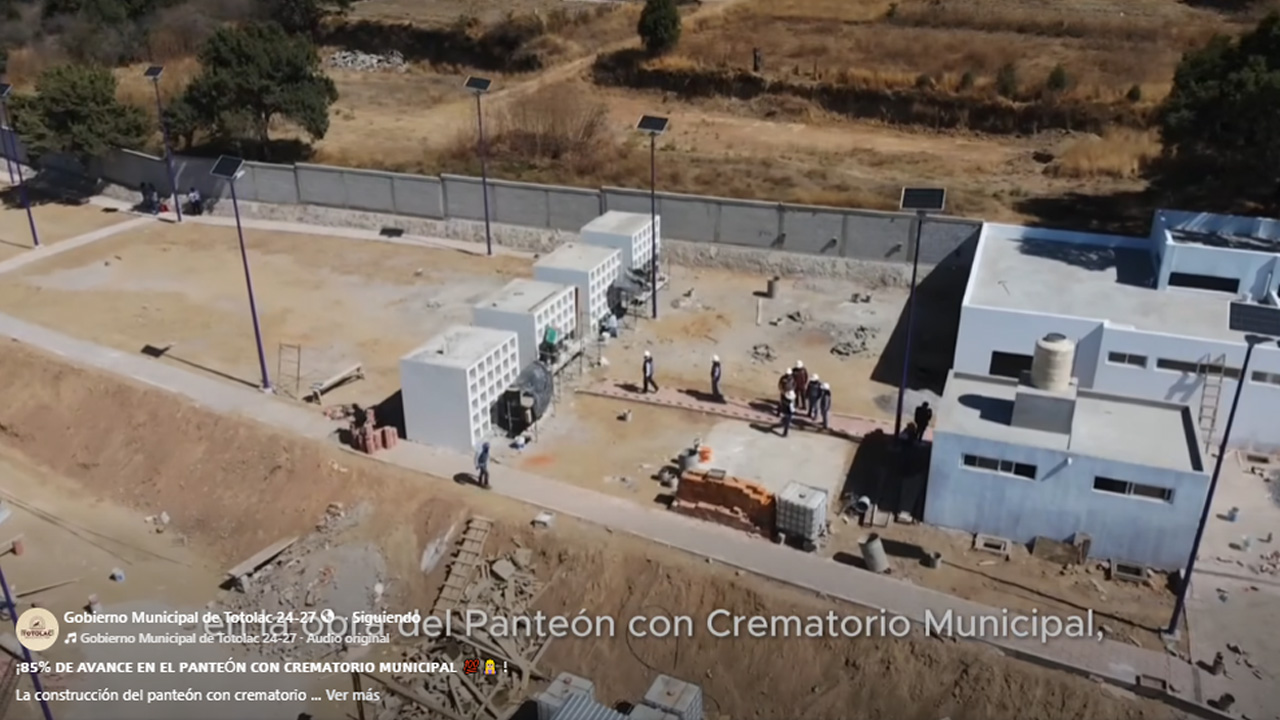 Totolac reporta 85% de avance en panteón con crematorio municipal