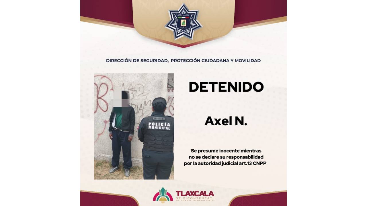 Detiene policía municipal de Tlaxcala a hombre con mandamiento judicial en Querétaro