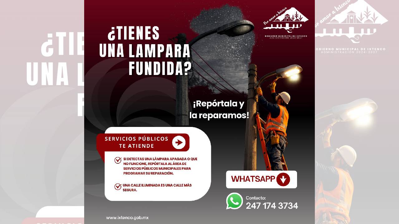Aline Lazo Caballero habilita línea de WhatsApp para reportar luminarias fundidas en Ixtenco