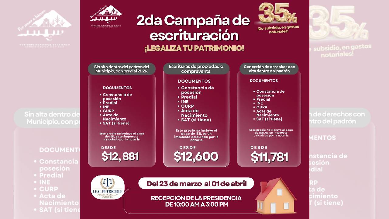 Ixtenco impulsa segunda campaña de escrituración para brindar certeza jurídica al patrimonio de las familias