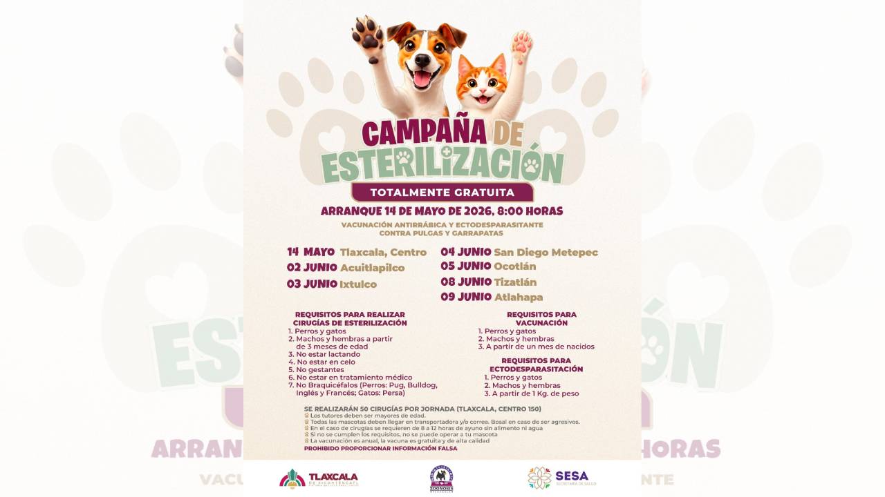 Gobierno de Alfonso Sánchez García impulsa nueva campaña gratuita de esterilización y vacunación animal