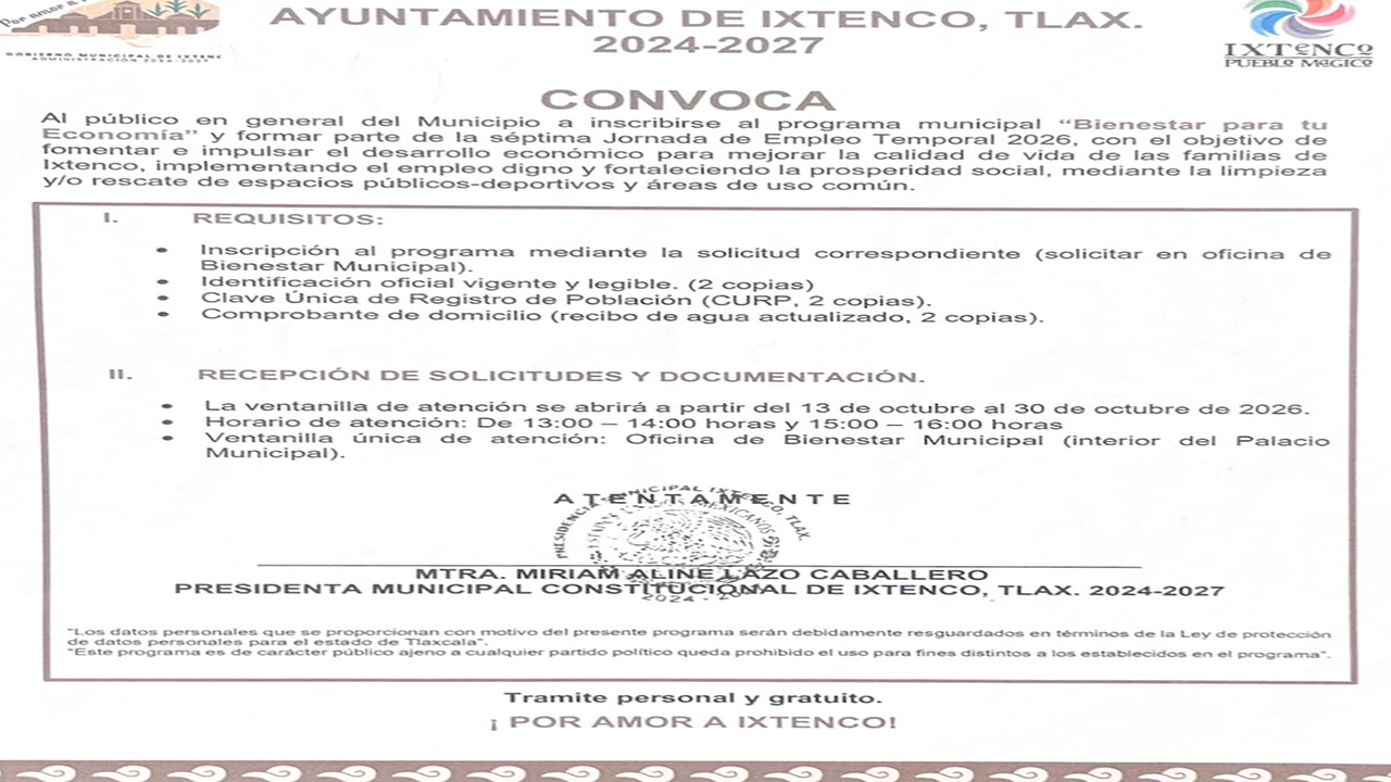 Gobierno de Ixtenco abre registro para Jornada de Empleo Temporal